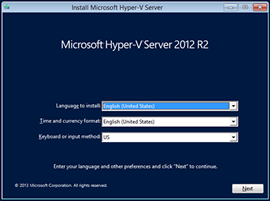 Microsoft Hyper-V Wndows server login screen